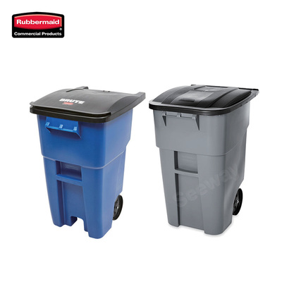 Rubbermaid美国乐柏美可推式垃圾桶连桶盖带轮灰色黄色FG9W2700 &nbsp;Rollout Containers